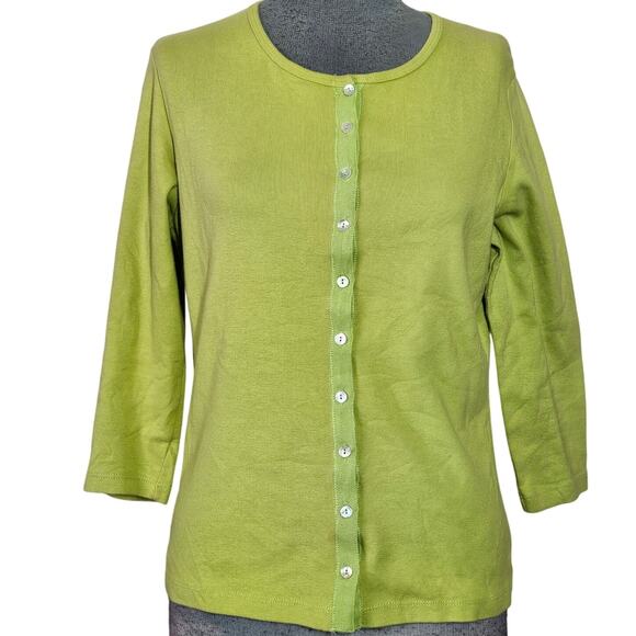 Green Cotton Button Down Cardigan Sweater Size Small - Picture 1 of 4